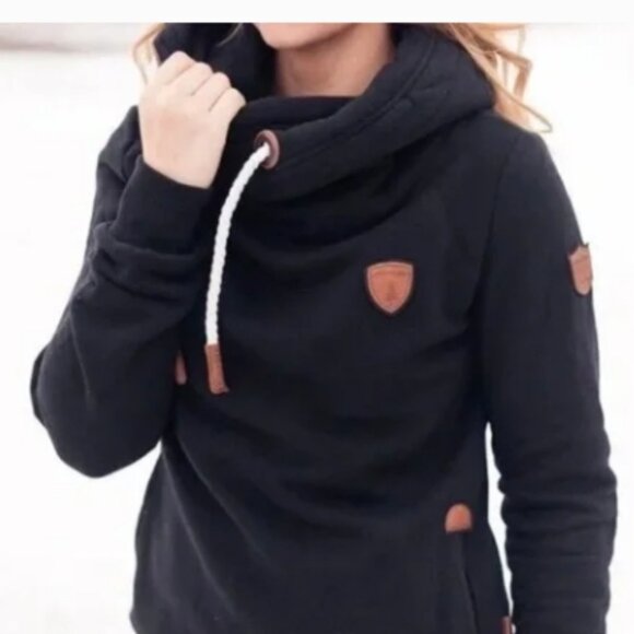 Wanakome ARTEMIS Black Hoodie Sweatshirt Sz L Drawstring Neck Pockets Pullover - Picture 2 of 6